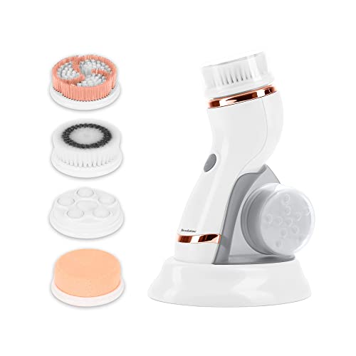 Brookstone Facial Cleansing 4-Brush Set for Deep Cleansing and Gentle Exfoliating, Removes Dead Skin Cells and Rejuvenates Skin, Deep Pore Cleansing, Water Resistant,