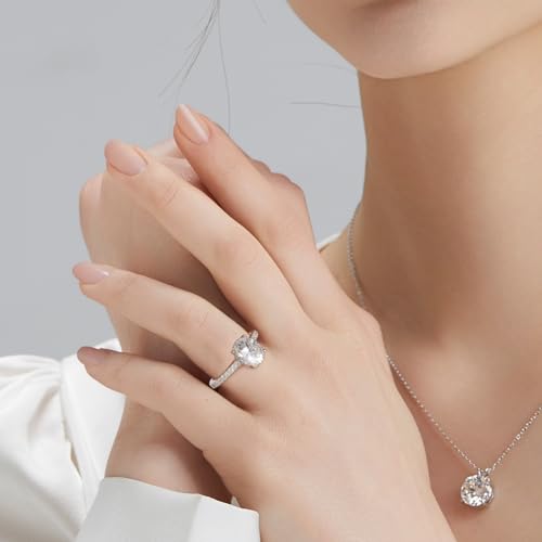 KRKC&CO Oval Moissanite Rings for Women, 925 Sterling Silver 2.0CT Engagement Promise Ring, Radiant Cut, D Color VVS1 Clarity, GRA, Anniversary Bridal Wedding Gift for Wife Her, Size 63