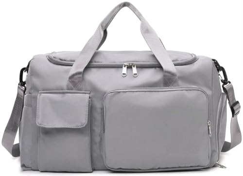 Image of SRZ Samrukzone Nylon Travel Duffle Bag with Wet Pocket & Shoe Compartment, Weekender Overnight Gym Shoulder Bag for Men & Women (44 x 18 x 29 cm (Grey)