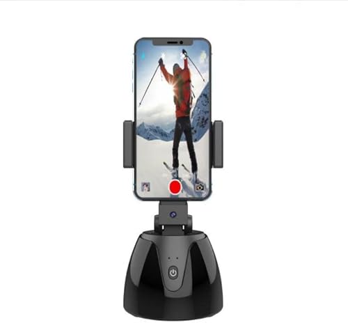 Intelligent AI face Recognition 360 Mobile Phone pan-tilt Panorama Follow-up Anti-Shake，Auto Face Tracking Tripod, No App,Smart Shooting Holder for Vlog, Streaming, Video, Tiktok- Black