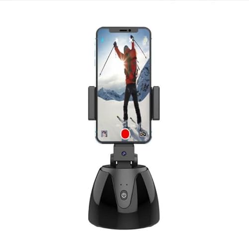 Intelligent Ai Face Recognition 360 Mobile Phone Pan-Tilt Panorama Follow-Up Anti-Shake，Auto Face Tracking Tripod, No App,Smart Shooting Holder For Vlog, Streaming, Video, Tiktok- Black #TOP3
