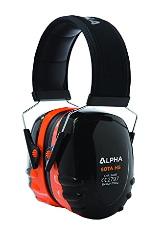 Alpha Sota H5 Black, Orange Ear Defenders Adults- Safety Earmuffs with Headband, Hearing Protection Against High Noise Levels Upto SNR 34DB