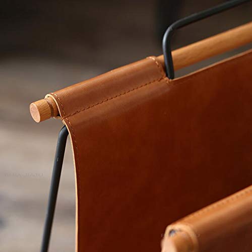 Magazine Rack, Wrought Iron Wood Newspaper Rack Home Debris Storage Rack Modern Floor Rack Study Leather Bookshelf Cafe Sofa Magazine Rack (Color : Brown, Size : 223940cm)