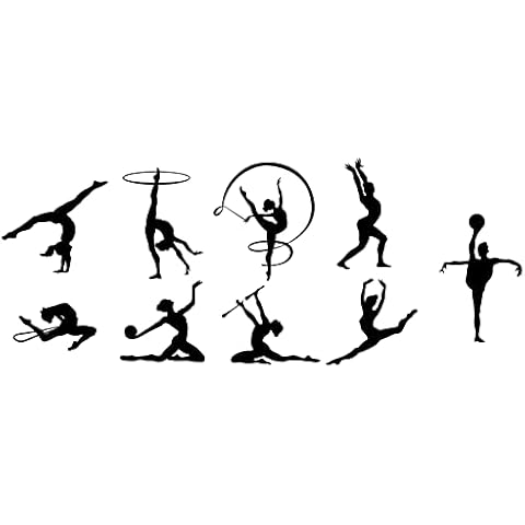 PLIGREAT 2 Sheets Gymnasts Girls Wall Stickers, Peel and Stick Wall Decals, Removable Vinyl Wall Stickers for Bedroom Dance Studio Gymnastics Traning Room Wall Decorations DIY Home Indoor Wall Decor Cover