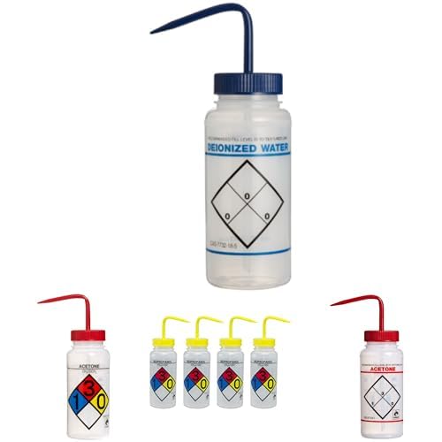 SP Bel-Art 2-Color Deionized Water Mouth Wash Bottles (500ml) with 4-Color Acetone, 4-Color Isopropanol, and 2-Color Acetone Mouth Wash Bottles (500ml) (4 Items)