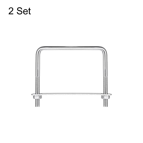 Image of uxcell Square U-Bolts, 2 Sets 102mm(4.02 inch) Inner Width 100mm Length M8 304 Stainless Steel U Clamp Bolt with Nuts and Plates, for Boat Trailer
