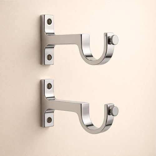 Image of Elite Aluminum Curtain Rod Brackets - Heavy-Duty Wall Mount Clamps for Curtain Rod Support for Door and Window Curtain Rods with Screw and Wall Plug - Pack of 2PCS (Silver)