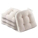 Battilo Chair Cushions Set of 4 for Dining Chairs, Seat Cushions for Kitchen Chairs with Non-Slip Backing, Indoor/Outdoor Waterproof Chair Seat Pads with Ties, 15.5'x15.5'x4', Beige