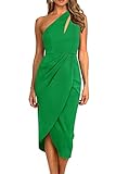 PRETTYGARDEN Women's One Shoulder Ruched Bodycon Dress 2023 Summer Cutout Slit Wrap Party Cocktail Midi Dresses (Grass Green,Medium)