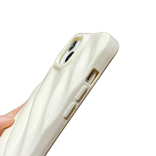 Raleavo Cute Curly Wave Case For Iphone 13/Iphone 14 6.1 Inches, Water Ripple Pattern Phone Case Slim Shockproof Satin Glossy Cover For Girls Boys Silicone 3D Non-Slip Case -Beige #TOP2