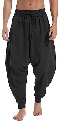 Perdontoo Men's Casual Baggy Drawstring Hippie Boho Aladdin Harem Pants (38, Black-5) #TOP2