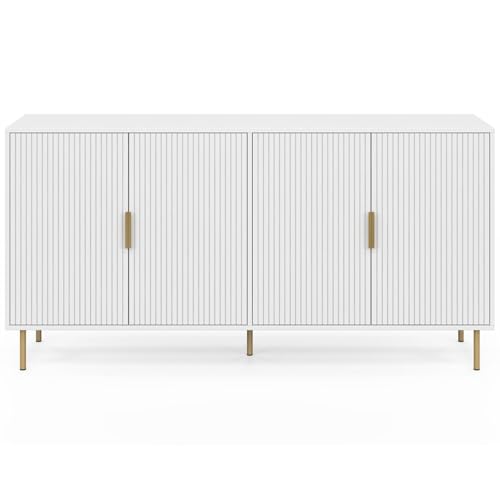 Buffet 160cm Blanc Façades Effet Lattes IDMarket