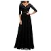 yuwo Vestido de color sólido de costura de encaje casual de manga larga para mujer, Negro, M