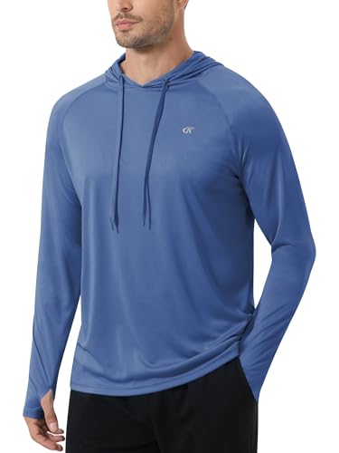 Tyhengta Sudadera con capucha para hombre, manga larga, protección UV, camiseta ligera de natación, protección solar, camiseta de playa con capucha, azul grisáceo, XXL