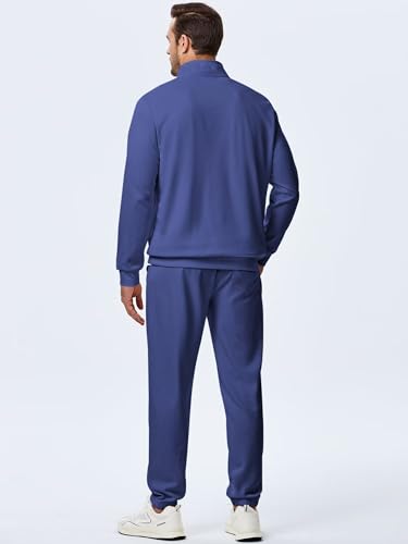 Men's Tracksuit 2 Piece Outfits Polo Quarter Zip Pullover Sweatsuits Jogging Sweatpants Athletic Sweat Suit Sets3