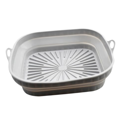 HOUDERCO エアフライヤー用耐熱シリコンライナー 耐久性再利用可能 ダブルハンドル付き 四角形調理パッド グレー 家用電子レンジ 蒸し器対応