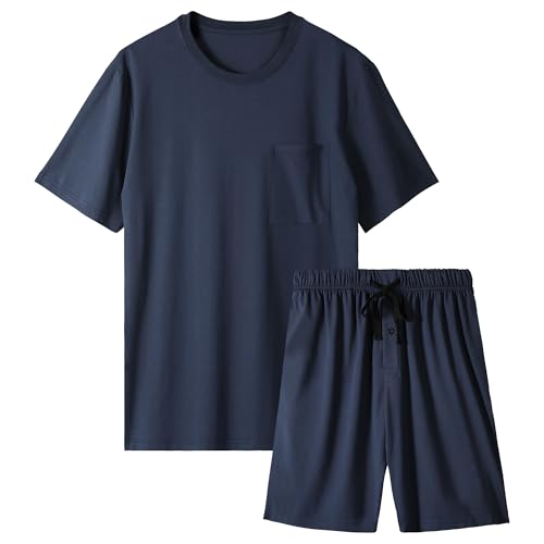 BAMBOO COOL Mens Pajama Set Summer Pjs Sleepwear Short Sleeve Shirts Soft Lightweight Sleep Sets with Pockets S-2XL