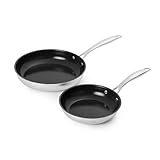 Amazon Basics 2-Piece Ceramic Non-Stick Stainless Steel Fry Pan Set, 10-Inch and 8-Inch