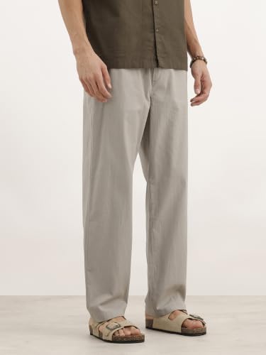 Image of WROGN Men's Stretch Cotton Trousers | Solid | Loose Fit