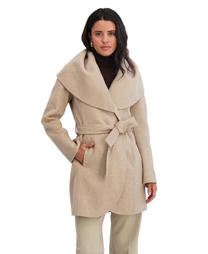 Image of TAHARI Womens Double-faced Luxury Soft Wool Blend Peacoat Removable Belt Wool Coat Oversized Collar