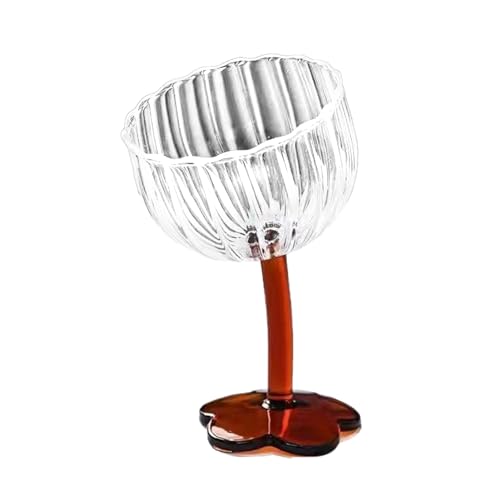 Lot de 2 Verres à Vin Inclinés, Verres à Vin Rouge Créatifs avec Pieds Plats en Forme de Fleur, Verres à Pied Classiques, Verres à Boisson pour Mariage, Fête, Dîner, Bar(Brun)