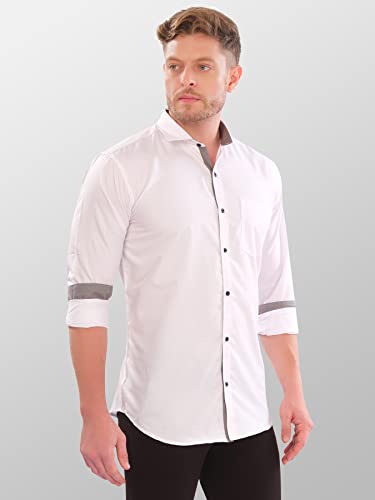 Image of LookMark Men's Cotton Blend Stitched Solid Full Sleeve Regular Fit Shirt