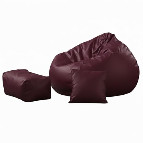 Image of Luxury 5XL Jumbo Bean Bag with Footrest & Cushion | Premium Leatherette | High-Density Beans Filled | Heavy Duty Double Stitch | 6 Months Warranty Color- (Navy Blue) (Maroon)