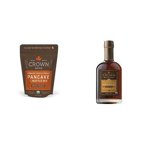 Crown Organic Maple Organic Pancake & Waffle Mix (16 Oz.) with Dark Color Organic Maple Syrup (12.7 Fl. Oz.)