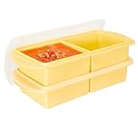 Defresit 2 Pack Silicone Freezer Tray With Lid-Soup Freezer Container molds for Freezing, Meal Prep Soup Storage Containers, Ice Cube Tray for Sauce, 2-Compartment Freezer Container,Yellow