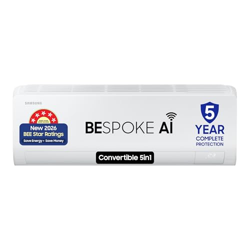 Image of Samsung 1 Ton 5 Star Bespoke AI Inverter Smart Split AC (2026 Model, WiFi, Energy Saving, Voice Control, Powerful Cooling, Copper, Digital Inverter, 4 Way swing, 5 Step Convertible, AR50H12D1ZHNNA)