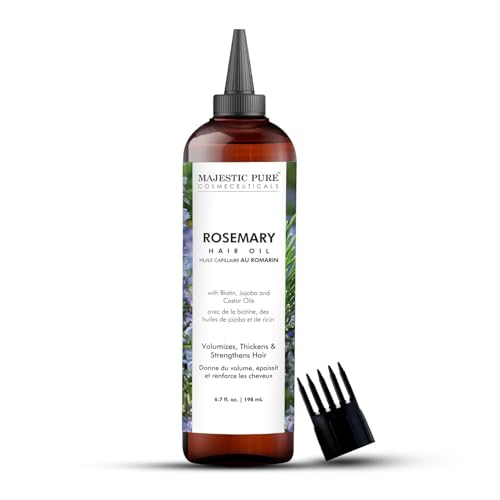 MAJESTIC PURE Aceite de romero 100 % puro con biotina para el cuidado del cabello, fortalecimiento, acondicionamiento y fórmula voluminizadora con aceite de jojoba y aceite de ricino, sin OGM