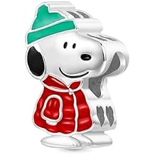GNOCE Peanuts Snoopy Warm Winter Wishes Charm for Women, S925 Sterling Silver Dangle Charms for Women Wife, Valentines Day, Mothers Day Jewelry