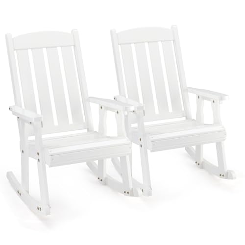 VINGLI Outdoor Rocking Chair Set of 2, Heavy Duty 600 LBS Wooden Rocking Chair with Comfortable...