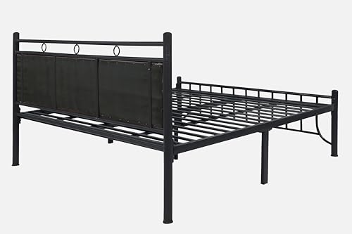Image of Zuno Metal King Size Bed Without Storage | Wrought Iron Double Bed with Headboard & Footboard | Sturdy Powder Coated Platform Bed King Size Cot for BedroomLivingRoom Black (75x72)