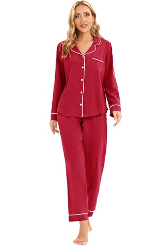 Image of LUBOT 100% Cotton Pajamas for Women Pajama Set Soft 2 Piece Sleepwear PJ Set Long Sleeve Button Knit Cozy Loungewear XS-XXL