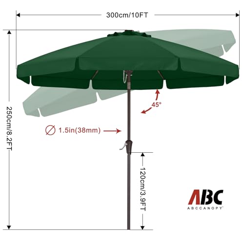 Image of ABCCANOPY 10ft Scalloped Patio Umbrella, Outdoor Table Umbrella with Tilt and Crank, Fiberglass Ribs Deck Umbrella for Patio, Pool, Garden, Picnic (Green)