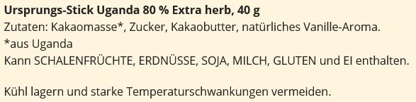Heilemann Ursprungs-Schokolade Stick Uganda 80%, 24 x 40 g
