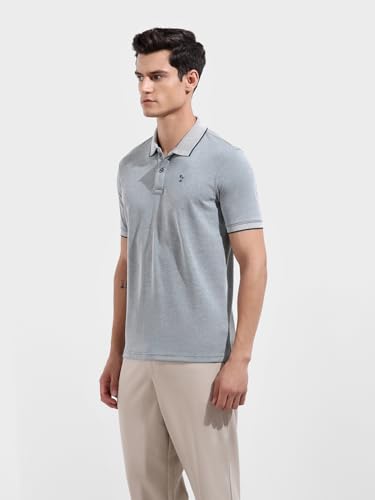 Image of The Indian Garage Co Men Regular Fit Textured Polo Neck Half Sleeves Tshirt