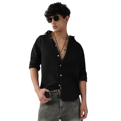 Image of Urbano Fashion Men's Linen Blend Full Sleeve Relaxed Fit Casual Solid Shirt