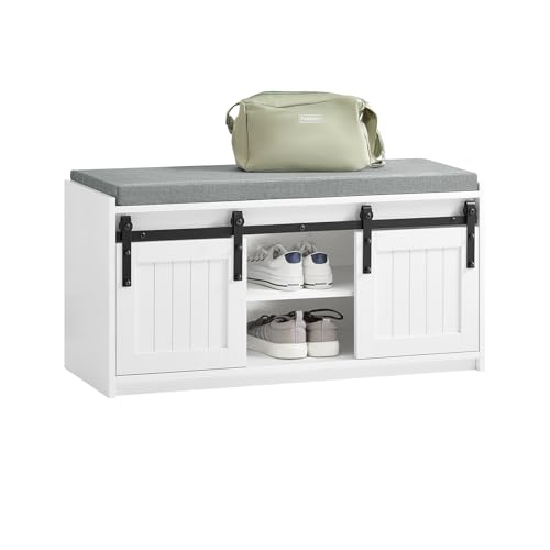 SoBuy Étagère à Chaussures, Meuble à Chaussures, Porte-Chaussures avec 2 Portes, Meuble d'entrée, Coffre Rangement pour Chaussures avec Porte de Grange...