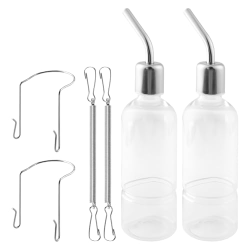 Lotsdonxia 2Pcs Auto-Flow Small Animal Water Bottles, Leak-Proof Stainless Steel Nozzle & Cage Holder For Rabbits, Guinea Pigs, Ferrets (180ml)