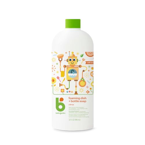 Image of Babyganics Foaming Dish & Bottle Soap Refill, Citrus, Pump Bottle, Citrus, Plant-Derived Cleaning Power, Removes Dried Milk, 32 Fl Oz