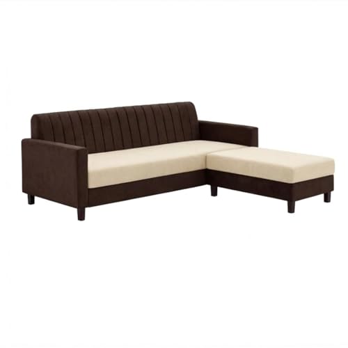 Image of CASASTYLE Korion 4 Seater L Shape Sofa Set with Movable Ottoman | Flexible Left or Right Layout | Cozy Velvet Fabric | Soft Touch Seating | Modern Designer Sofa for Living Room (Dark Brown-Cream)
