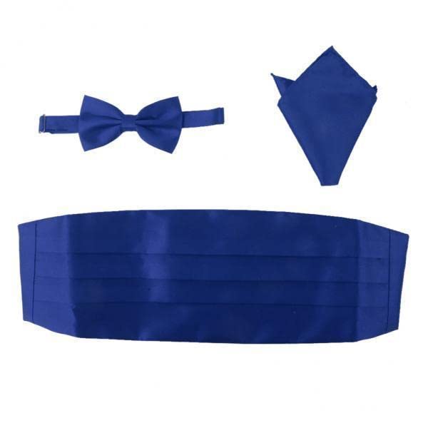 2x3pcs Men's Satin Bow Tie Cummerbund Hanky Handkerchief Royal Blue
