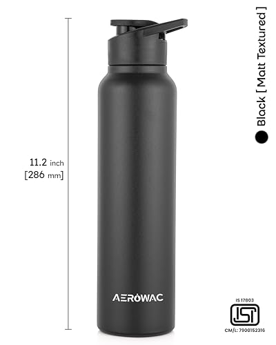 Image of Nubo Alpha 202 Stainless Steel Water Bottle 1000 ml | BPA Free Leak Proof Sipper Bottles | Textured Finish Metal Water Bottle with Sports Cap | Reusable Bottles for Gym Office Travel (Black)
