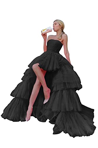 Sevintage Black Strapless High Low Prom Dresses for Women Long Tiered Tulle  Dress for Women Layered Formal Party Dresses with Train US0 at Amazon  Women's Clothing store