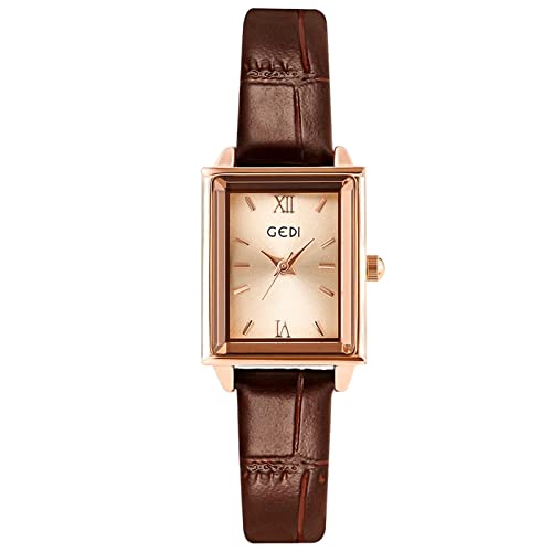RORIOS Montre Femme Rectangle Montre Analogique Quartz Montres avec Bracelet en Cuir Casual Imperméable Montre-Bracelet Cover