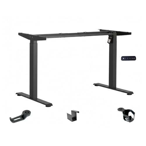 Image of Pulse Electric Height Adjustable Table Standing Desk| 80KG Wt Cap| 3 Year Warranty| Adaptor Hanger, Headphone & Cup Holder (Black Only Frame | No Tabletop)