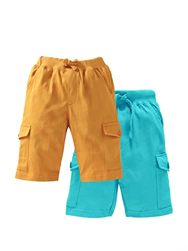 Image of KiddoPanti Boys Knit Solid Cargo Shorts Pack of 2 | 100% Cotton | Comfortable Rib Waistband | 2 Front Pockets & 2 Cargo Pockets | Sport Bermuda Half Pant for Boys
