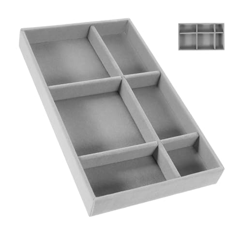 HEANUJJ Plateau à Bijoux Empilable Gris 6 Compartiments en Velours, Insert Organisateur de Tiroir pour Rangement Colliers, Bracelets et Bagues, Accessoire de Rangement Pratique